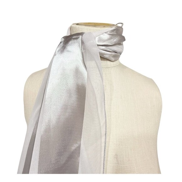 Women’s Gray Satin Silver Stripe Scarf Sheer Lightweight Wrap 60”x12.5” - Picture 4 of 14
